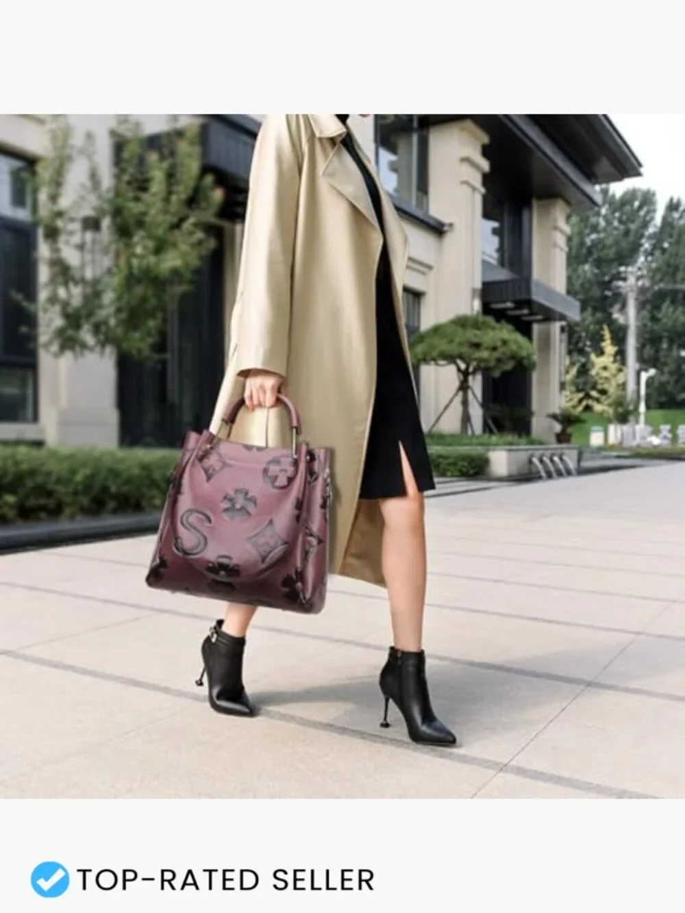 Vegan Leather Floral Bucket Tote, 3-in-1 Women's Purse, Large Capacity Shoulder